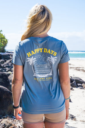 Womens Happy Days Sunset Tee - Mineral