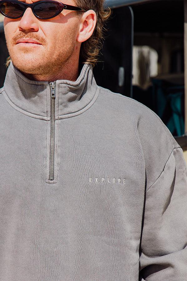 Explore Life Premium Quarter Zip - Faded Grey