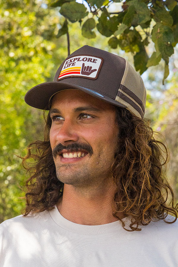 Explore Retro Shaka Patch Trucker Hat - Brown/Khaki