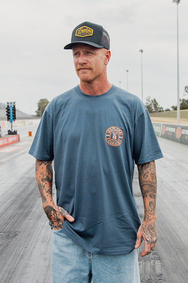V8 Garage - Classic Tee - Petrol Blue