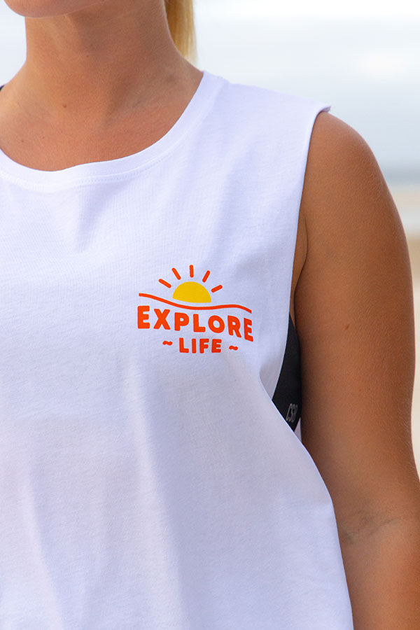 Womens Explore Summer Tank - White