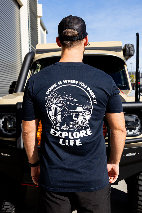 Home Is Where You Park It (Caravan Living) - Tee - Navy - White Print