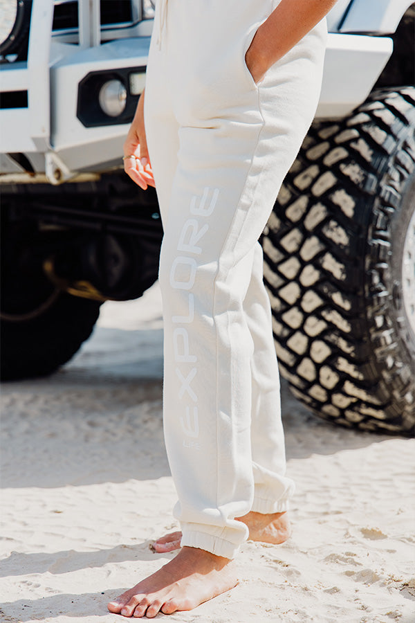 Womens Explore Stretch Logo Track Pants - Ecru