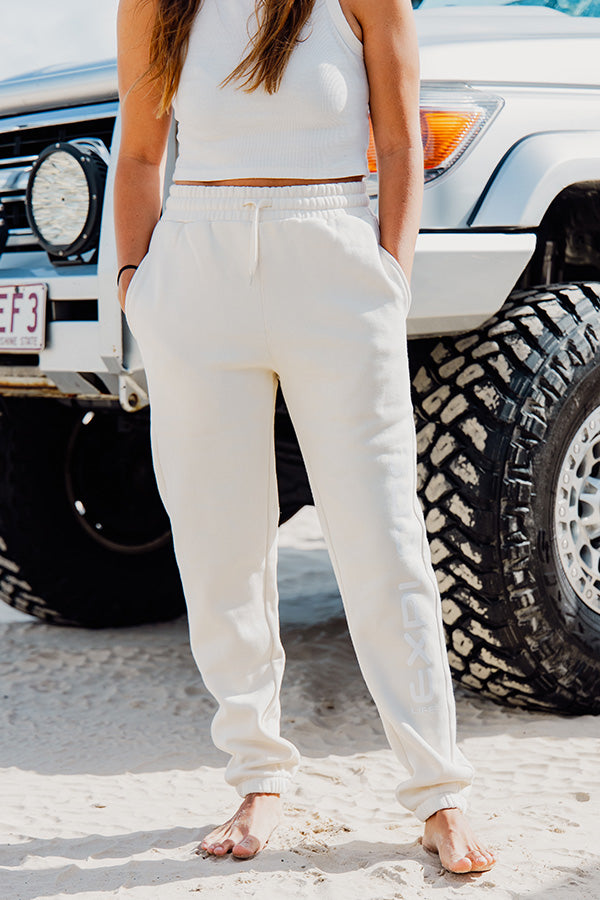 Womens Explore Stretch Logo Track Pants - Ecru