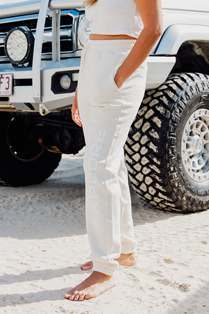 Womens Explore Stretch Logo Track Pants - Ecru