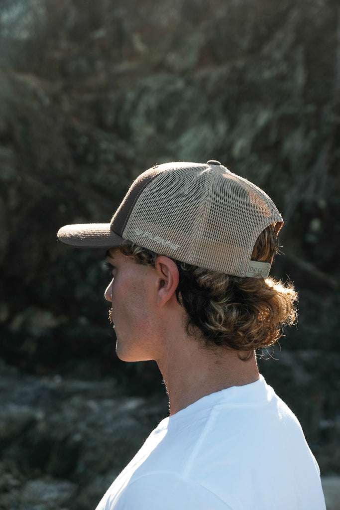 Explore Curved Trucker Hat - Brown/Khaki