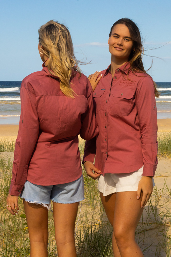 Explore Life Womens Full Button Adventure Work Shirt - Dusty Rose